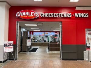 The entrance to Charleys Philly Steaks and Wings, located in inside of Walmart in Hoover, Alabama.