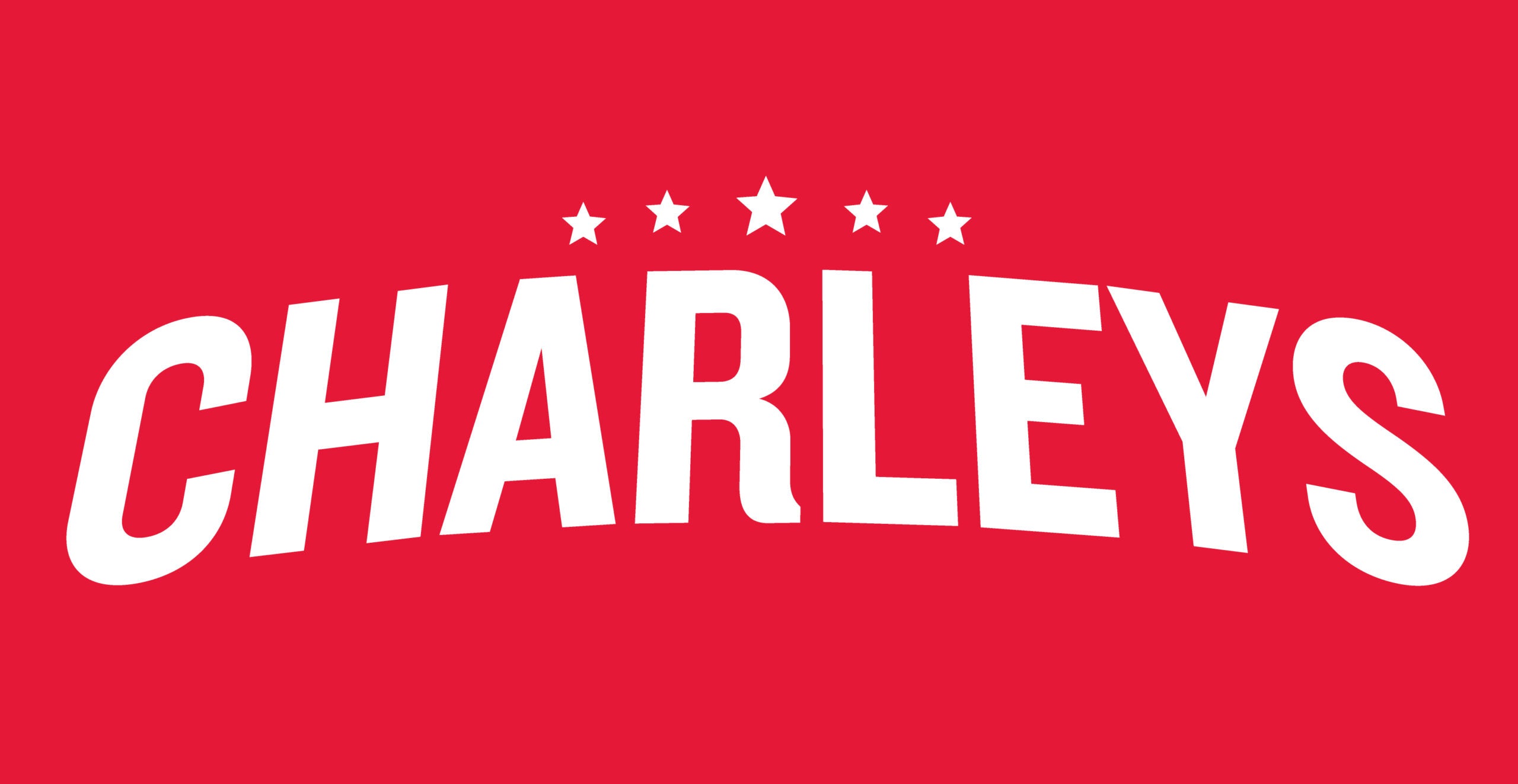 Charleys logo in white against a red background.