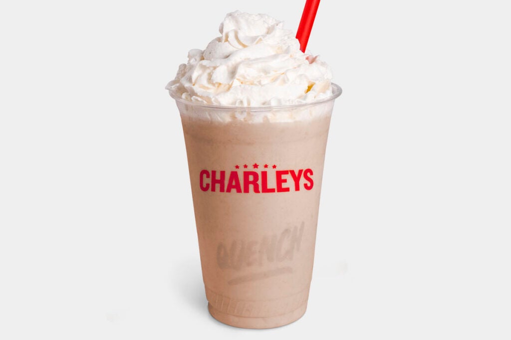 Chocolate milkshake with whipped cream from Charleys Cheesesteaks.