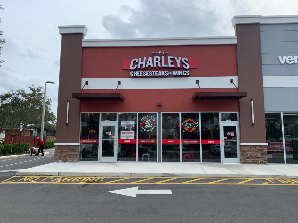 Charleys Cheesesteaks and Wings at Arena Shoppes in North Lauderdale, FL during their grand opening in December 2022.