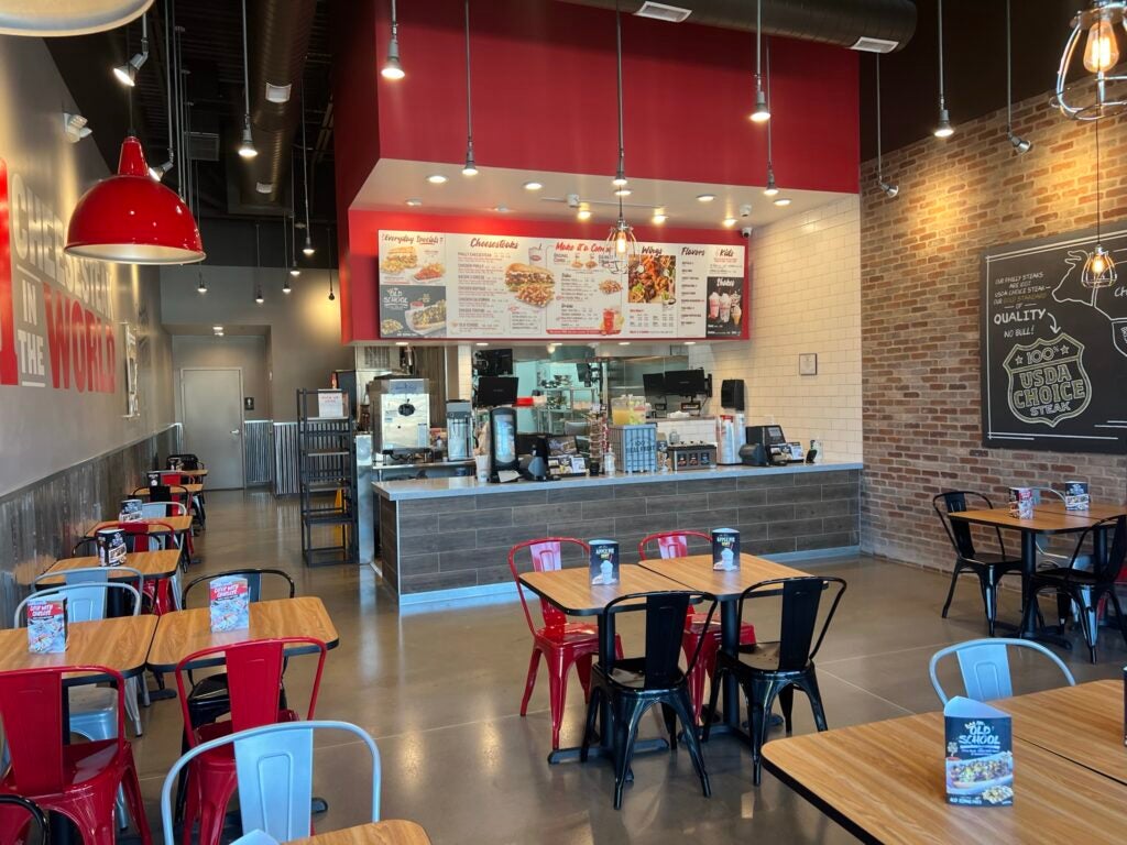 The lobby and dining area of Charleys Cheesesteaks and Wings during grand opening in January 2023.