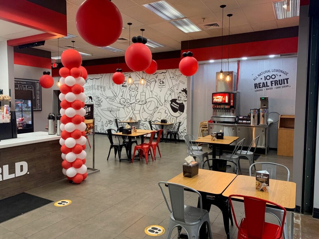 The dining area at Charleys Cheesesteaks and Wings at Blanding Blvd. during the grand opening in 2023.