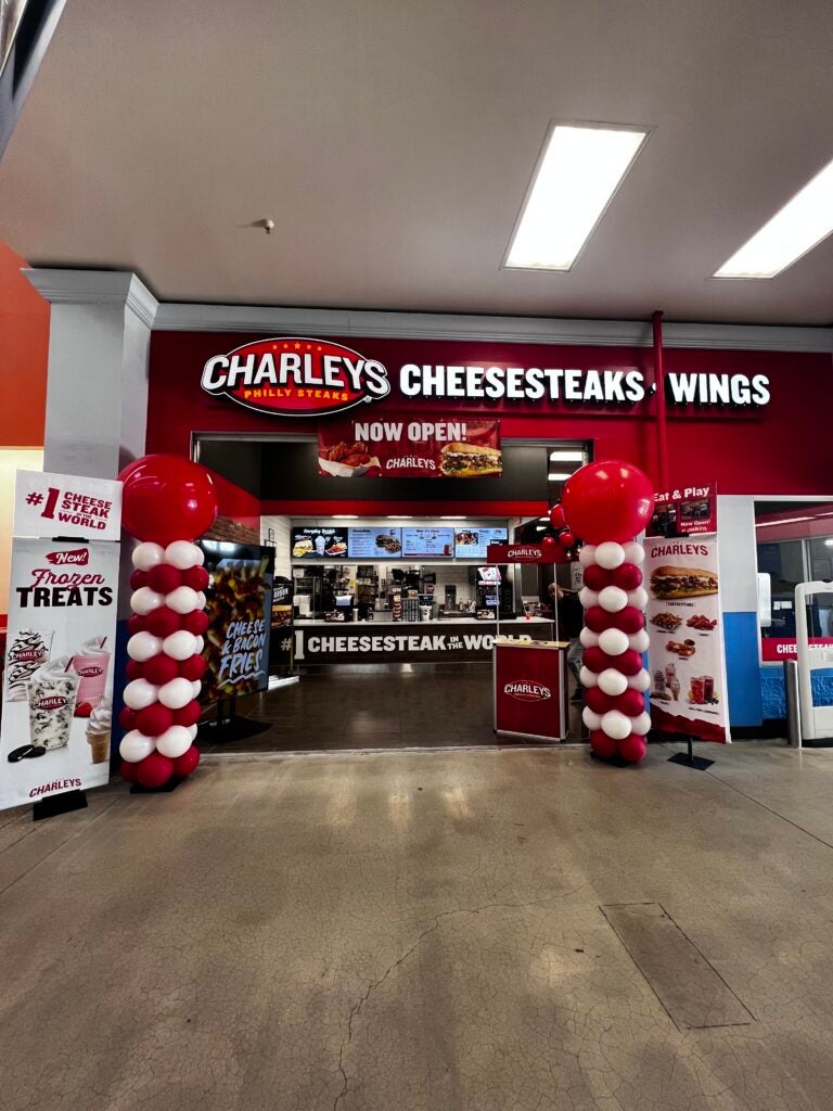 The front entrance of Charleys Cheesesteaks and Wings at Walmart Dr. in Camden, DE during the grand opening in 2023.