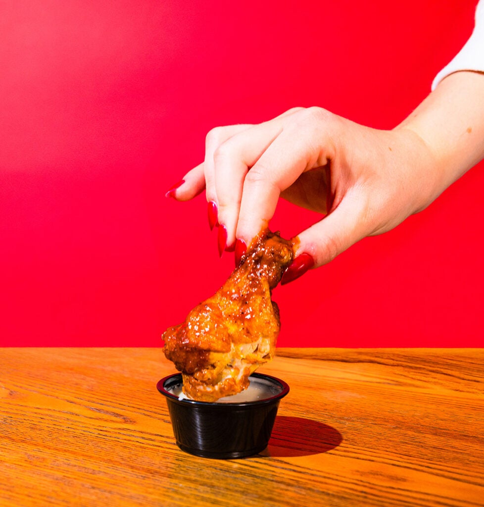 dipping wings in sauce